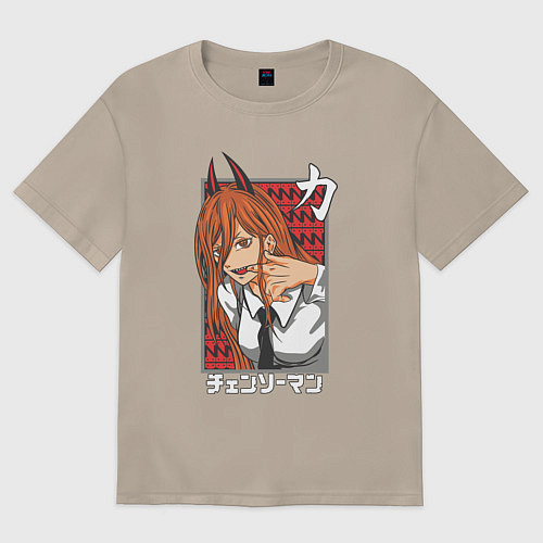 Женская футболка оверсайз Человек-бензопила Пауэр с рогами / Миндальный – фото 1