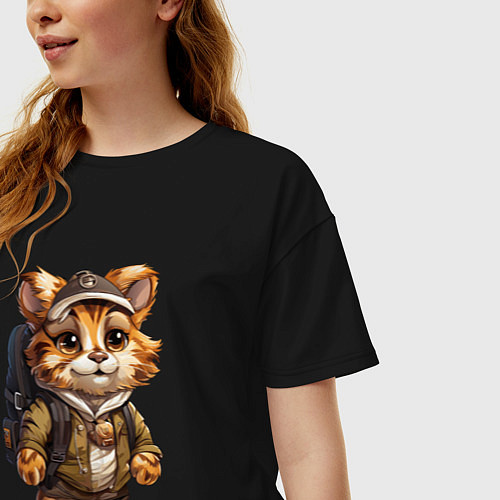 Женская футболка оверсайз Тигрёнок-турист / Черный – фото 3