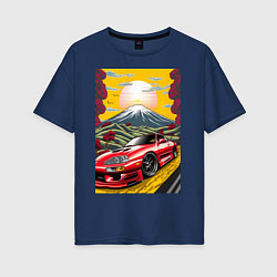 Футболка оверсайз женская Toyota Supra jdm автомобиль, цвет: тёмно-синий