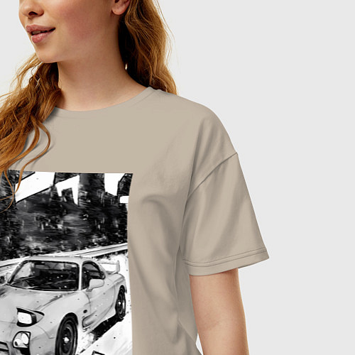Женская футболка оверсайз Mazda rx-7 авто / Миндальный – фото 3