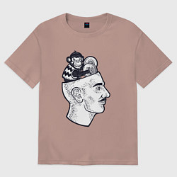 Футболка оверсайз женская Обезьяна в голове, цвет: пыльно-розовый