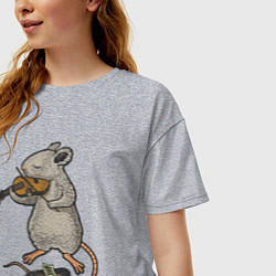 Футболка оверсайз женская Мышонок скрипач, цвет: меланж — фото 2