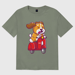 Футболка оверсайз женская Пёсик на мотороллере, цвет: авокадо