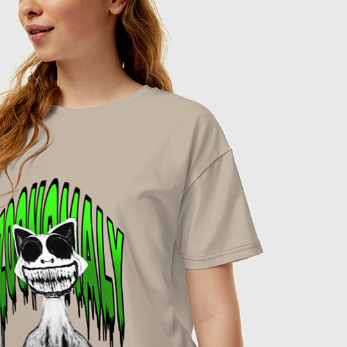 Женская футболка оверсайз Zoonomaly ужасная аномальная кошка / Миндальный – фото 3