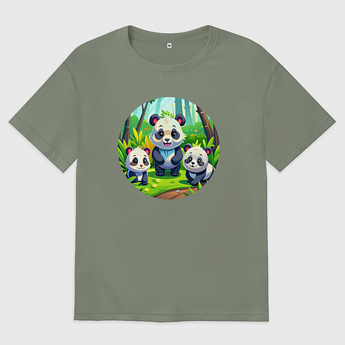 Женская футболка оверсайз Панды в бамбуковом лесу / Авокадо – фото 1