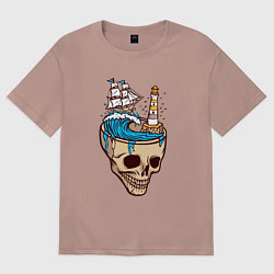 Футболка оверсайз женская Кораблик в черепе, цвет: пыльно-розовый