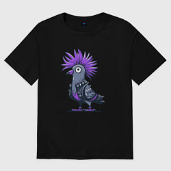 Женская футболка оверсайз Мультяшный голубь панк с ирокезом