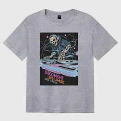 Футболка оверсайз женская Диджей скелет в наушниках, цвет: меланж