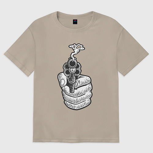 Женская футболка оверсайз Дымящийся пистолет / Миндальный – фото 1