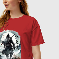 Футболка оверсайз женская Призрак Цусимы - Японский самурай, цвет: красный — фото 2