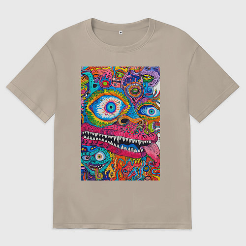 Женская футболка оверсайз Психоделический монстр / Миндальный – фото 1