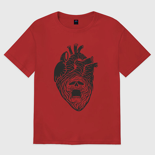 Женская футболка оверсайз Мёртвое сердце с черепом / Красный – фото 1