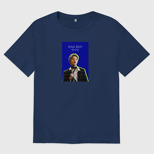 Женская футболка оверсайз BTS Чимин плохой мальчик / Тёмно-синий – фото 1