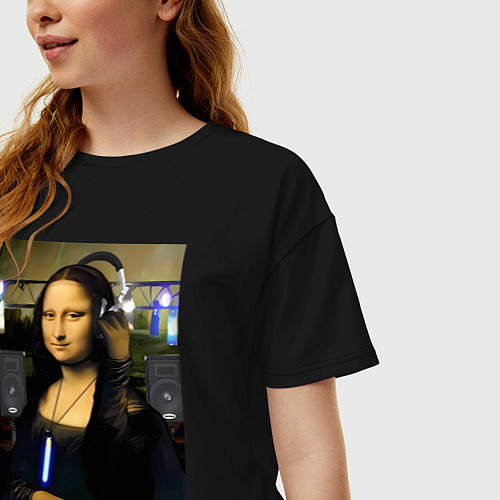 Женская футболка оверсайз Мона Лиза диджей / Черный – фото 3