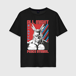 Футболка оверсайз женская Моя геройская академия All Might pease symbol, цвет: черный
