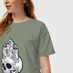 Футболка оверсайз женская Череп и свечи, цвет: авокадо — фото 2