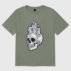 Футболка оверсайз женская Череп и свечи, цвет: авокадо