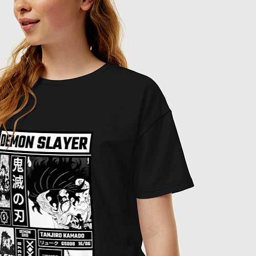 Женская футболка оверсайз Величие Танджиро - Клинок рассекающий демонов / Черный – фото 3