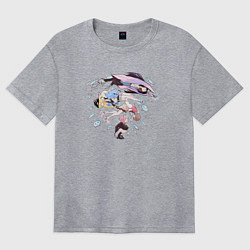 Футболка оверсайз женская Медуза не умеет плавать в ночи, цвет: меланж