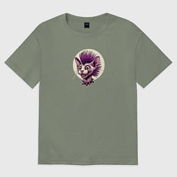 Футболка оверсайз женская Кот сфинкс с ирокезом панка, цвет: авокадо