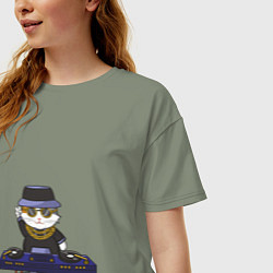 Футболка оверсайз женская Кот DJ, цвет: авокадо — фото 2