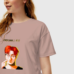 Футболка оверсайз женская Choi San Ateez, цвет: пыльно-розовый — фото 2