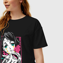 Футболка оверсайз женская Клинок рассекающий демонов Tanmio Enmu, цвет: черный — фото 2