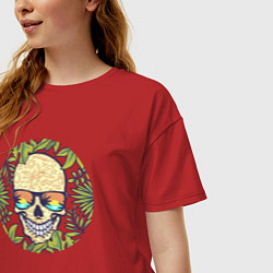 Футболка оверсайз женская Skull and nature, цвет: красный — фото 2
