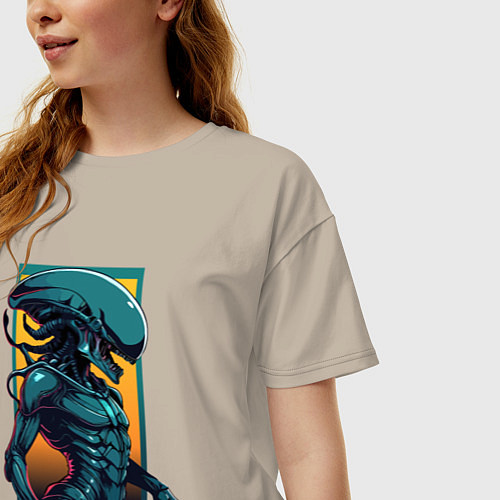 Женская футболка оверсайз Пришелец Чужой / Миндальный – фото 3