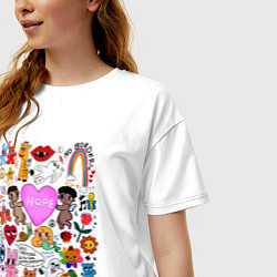 Футболка оверсайз женская Y2K hope heart - cartoon pop art childrens drawing, цвет: белый — фото 2