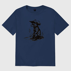 Футболка оверсайз женская Енот ковбой, цвет: тёмно-синий