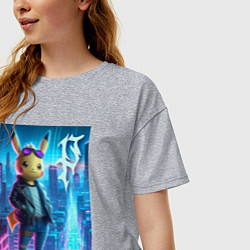 Футболка оверсайз женская Чувак Пикачу в мегаполисе - урбан нейроарт, цвет: меланж — фото 2