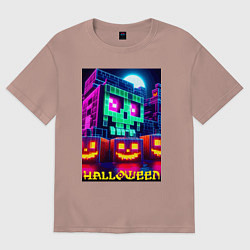 Футболка оверсайз женская Halloween and Minecraft - collaboration, цвет: пыльно-розовый