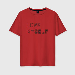 Футболка оверсайз женская BTS love myself надпись, цвет: красный