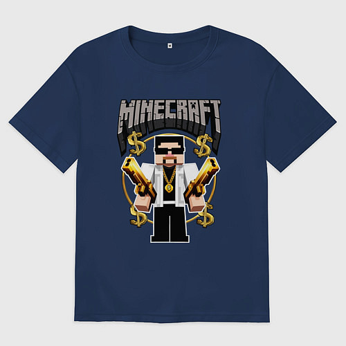 Женская футболка оверсайз Стив из Майнкрафт с золотыми пистолетами / Тёмно-синий – фото 1