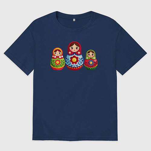 Женская футболка оверсайз Три ярких матрёшки / Тёмно-синий – фото 1