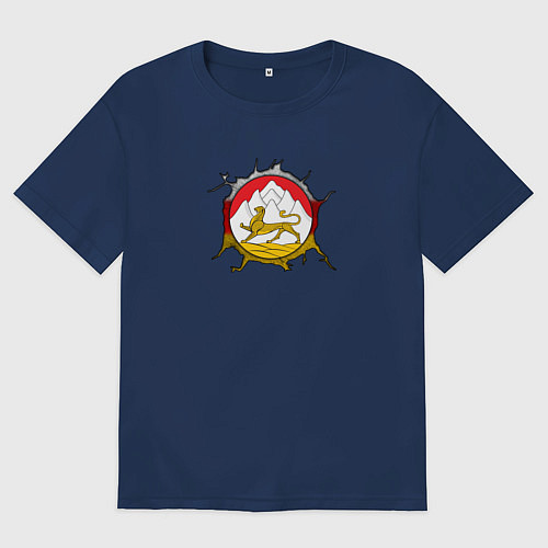 Женская футболка оверсайз Герб Осетии на порванной ткани / Тёмно-синий – фото 1