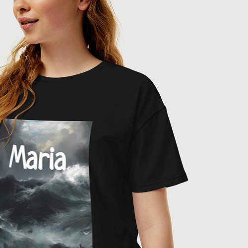 Женская футболка оверсайз Maria штормовые волны / Черный – фото 3