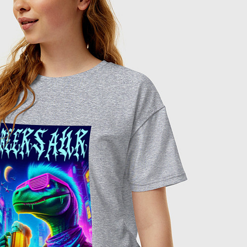 Женская футболка оверсайз Пивозавр панк - неоновое свечение / Меланж – фото 3