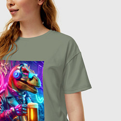 Футболка оверсайз женская Dude beersaur - neon glow, цвет: авокадо — фото 2