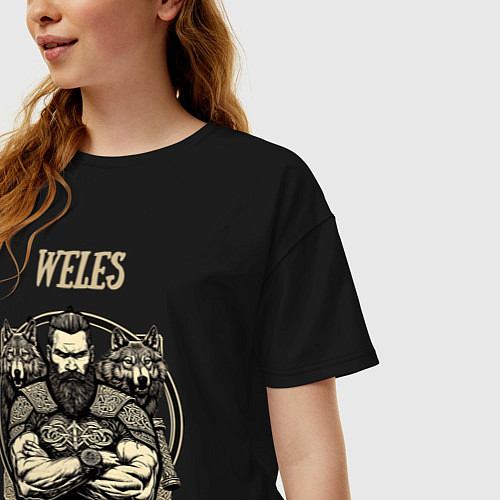 Женская футболка оверсайз Бог Велес волки - скандинавский узор фенрир / Черный – фото 3