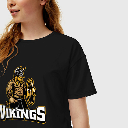 Женская футболка оверсайз Vikings team / Черный – фото 3