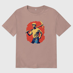 Футболка оверсайз женская Шахтер с киркой, цвет: пыльно-розовый