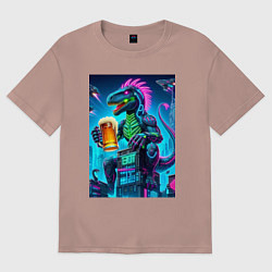 Футболка оверсайз женская Пивозавр в роли годзиллы - нейроарт, цвет: пыльно-розовый