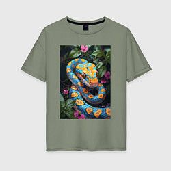 Футболка оверсайз женская Змея в зелени, цвет: авокадо