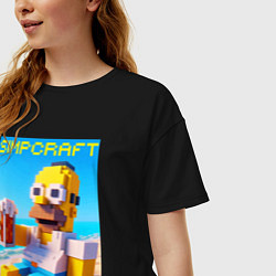 Футболка оверсайз женская Minecraft and Simpsons collaboration - ai art, цвет: черный — фото 2