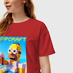 Футболка оверсайз женская Minecraft and Simpsons collaboration - ai art, цвет: красный — фото 2