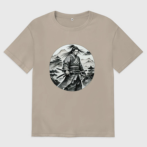 Женская футболка оверсайз Самурай графика / Миндальный – фото 1