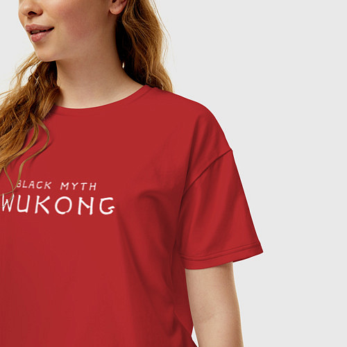 Женская футболка оверсайз Black Myth Wukong white logo / Красный – фото 3