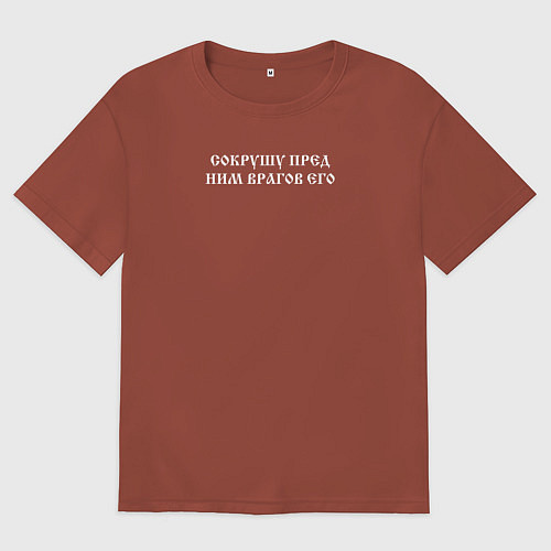 Женская футболка оверсайз Сокрушу пред Ним врагов Его Белый текст / Кирпичный – фото 1